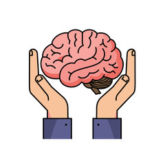 Hands holding a brain symbolizing care and intellect in protection  