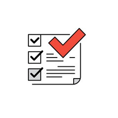 Checklist with checkmarks and red tick for task completion  