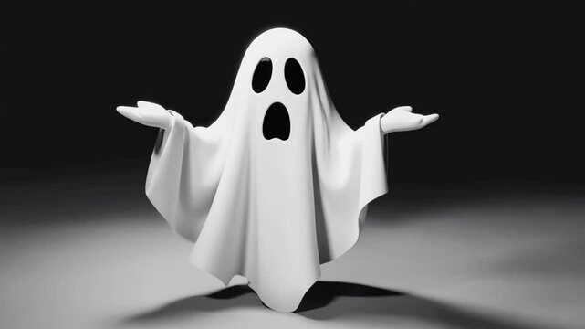 Cartoon Ghost with Surprised Expression Floating on Dark Background