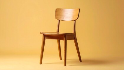 Wooden Chair Featuring Minimalist Design on Soft Yellow Gradient Seamless Backdrop