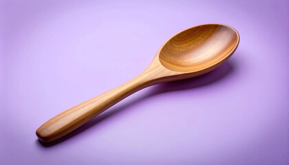 Wooden Cooking Spoon Casting Shadows on a Smooth Purple Surface Background
