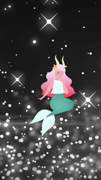 Animation of mermaid over black background with stars