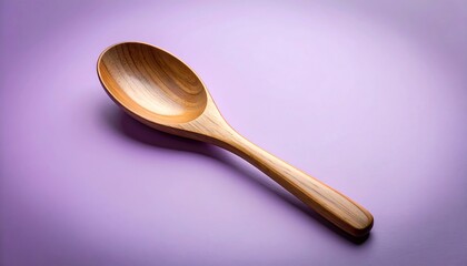 Wooden Spoon Resting On a Lilac Purple Background with Soft Lighting and Textured Edges