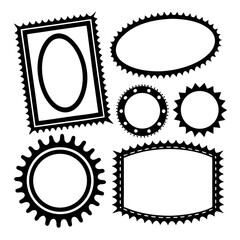 Artistic black frames with scalloped edges and oval shapes border rectangle