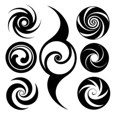 Black abstract swirling spiral shapes and curves vector