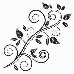 Black abstract swirling vine with leaves decorative element vector