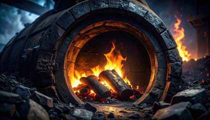 Intense Flames Erupting from a Circular Opening in Dark Setting