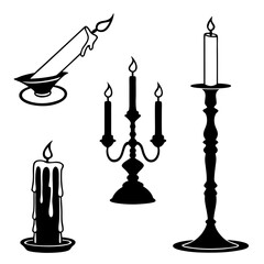Black candle silhouettes on white background candlestick candelabra