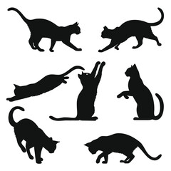 Black feline silhouettes in various playful poses white © ADOBE