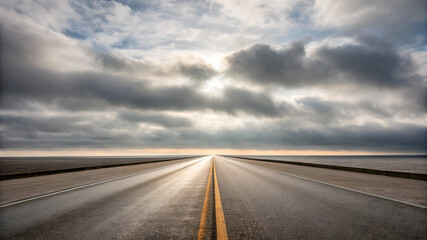 Open Road Dramatic Sky Coastal Highway