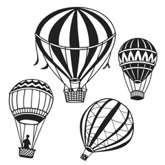 Obraz premium Black hot air balloon silhouettes with patterned designs black and white travel