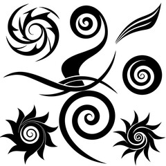 Black tribal swirls and sharp wind gust symbols vector