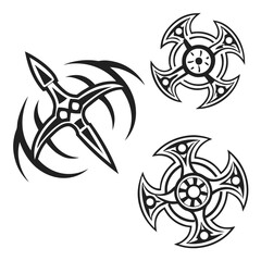 Black tribal tattoo designs with circular and arrow shapes white