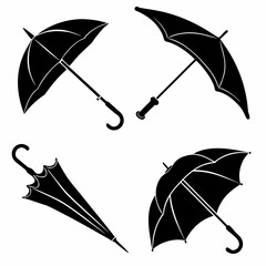 Black umbrella silhouettes open and closed open umbrella closed umbrella © ADOBE