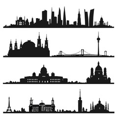 Naklejka premium City skylines diverse architectural styles silhouettes architecture historic