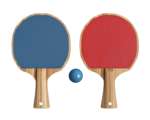 Table tennis paddles with a blue ball