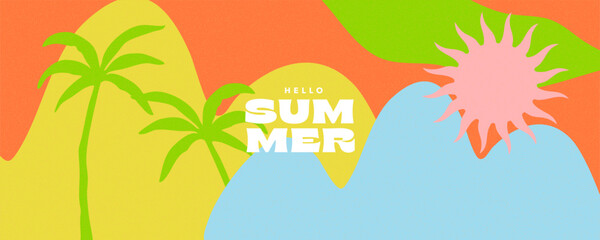 Summer horizontal background with bright abstract tropical leaves. Modern art minimalist style design template for sales, horizontal poster, header, cover, social media, fashion ads