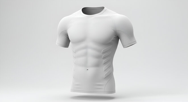 3D Render of White Compression Shirt Athletic Apparel Isolated on White.