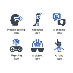 Problem solving, Robot leg, Ai chatting, Ai gaming, Ai glasses, Ai hand, icon