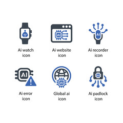 Ai watch, Ai website, Ai recorder, Global ai, Ai error, Ai padlock, icon