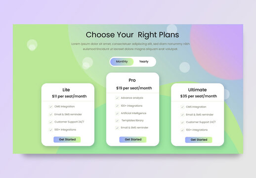 Elegant Pricing Table Layout