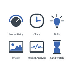 Productivity, Clock, Bulb, Image, Market Analysis, Sand watch, icon