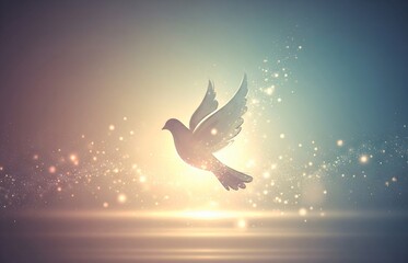 Shining abstract light with dove artwork in glitter peace theme, decorative soft light background for International Day of Peace concept material