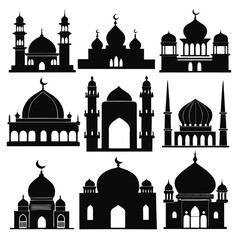 Islamic mosque architectural styles domes minarets silhouettes architecture building