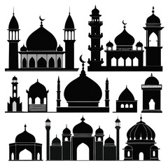 Islamic mosque architectural styles domes minarets silhouettes architecture
