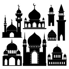 Islamic mosque architecture diverse styles domes minarets building silhouette