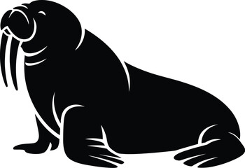 Black walrus with tusks and flippers white animal