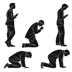 Islamic prayer postures silhouettes men kneeling standing muslim prayer