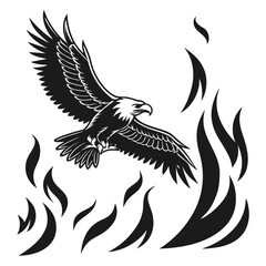 Majestic eagle soaring through stylized flames bird flight