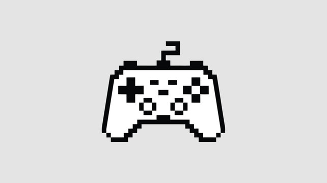 Retro pixel art video game controller icon on a light gray background - Powered by Adobe