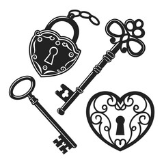 Ornate vintage locks and keys collection antique