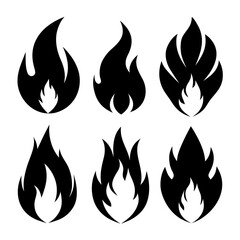 Six Black Flame Icons fire heat