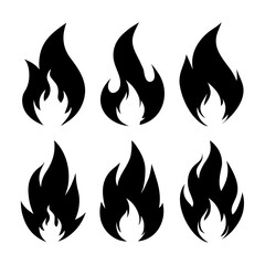 Six black flame silhouettes on a white background fire symbol