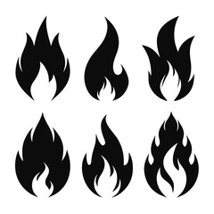 Six stylized black flame icons fire symbol