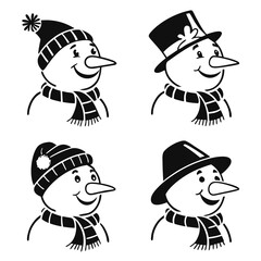 Snowman faces with hats and scarves winter holiday