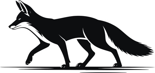 Black fox walking gracefully silhouette animal