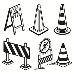 Traffic cones barriers and warning signs safety construction