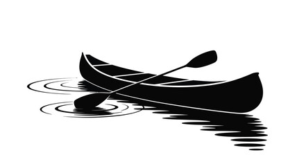 Black silhouette of a canoe with a paddle resting on rippling water