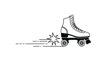 Retro roller skate with speed lines and starburst graphic moving fast