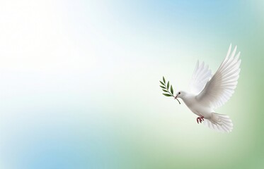 Fototapeta premium Soft pastel background in sky blue, white, and green tones symbolizing calm and global peace, created to support International Day of Peace background artwork