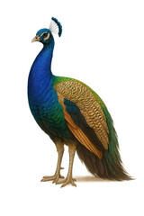 Obraz premium Isolate transparent Majestic Peacock with Vibrant Colors and Elegant Plumage in Natural Habitat PNG die-cut for advertising