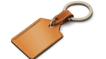 Tan leather key tag.  Detailed key chain