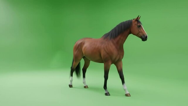 Standing Horse on Green Background