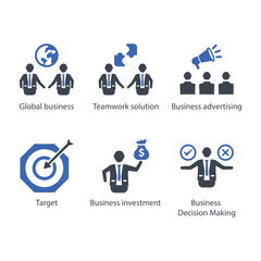 Global business, Teamwork solution, advertising, Target, investment, Decision Making, icon