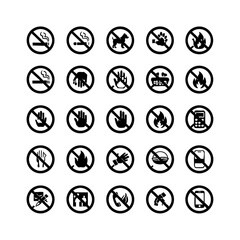 Vector art of collection of prohibition signs indicating various restrictions and warnings isolated on transparent background