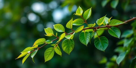 Vibrant green branch with lush leaves, isolated,   vegetation,  white background